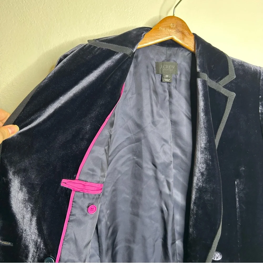 J. Crew Collection Navy Blue Velvet Double Breasted Blazer 00